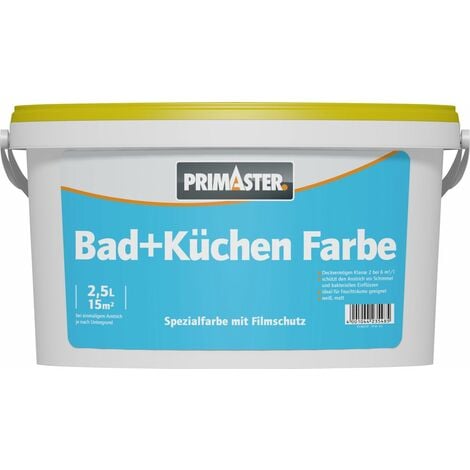 & Küchenfarbe Primaster Weiß Feuchtraumfarbe Anti-Schimmel-Schutz Matt Bad- 2,5L