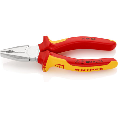 KNIPEX 03 06 160 SB Kombizange isoliert mit Mehrkomponenten-Hüllen, VDE-geprüft verchromt 160 mm
