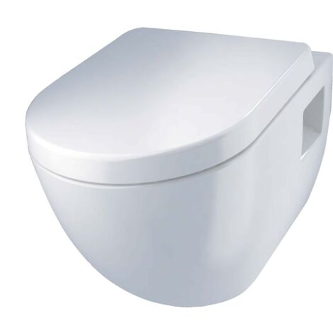 Wand-Tiefspül-WC Lea – spülrandlos – hygienisch und pflegeleicht – waagerechter Abgang – Maße 51x34,8x36 cm – WC-Sitz mit Absenkautomatik – Primaster (1/3)