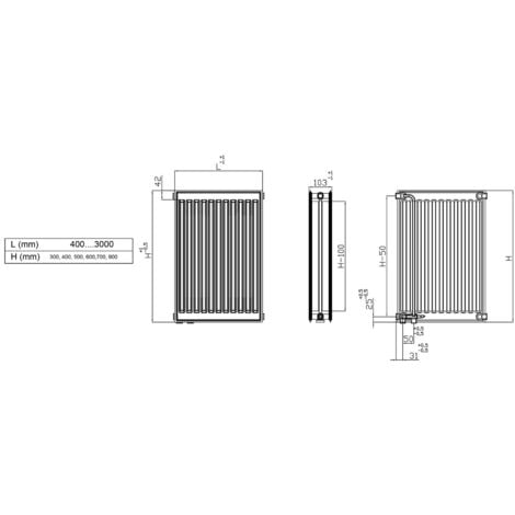 sanicomfort Heizkörper Typ 22 (H x B): 600 mm x 1400 mm Weiß Ventilheizkörper
