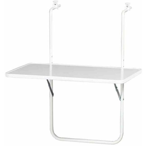 Balkonhängetisch 60 x 40 cm weiß Gestell aus Stahl in weiß, Tischplatte aus top in weiß