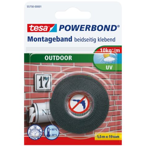 Tesa Powerbond Montageband Outdoor 1,5 m x 1,9cm beidseitig klebend Außenbereicb