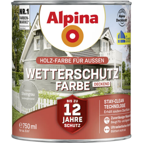 Alpina Wetterschutzfarbe deckend 0,75 L steingrau Holzschutzfarbe