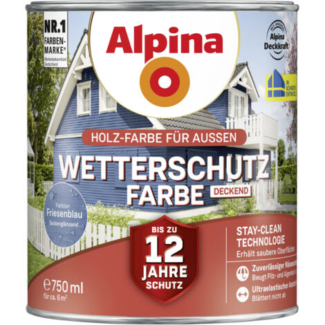 Alpina Wetterschutzfarbe deckend 0,75 L friesenblau Holzschutzfarbe