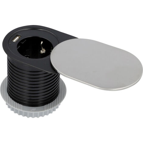 Unitec Einbausteckdosenleiste 1-Fach 1,5m mit USB, H05VV-F3 G1,5 mm, stahl Steckdosenleisten
