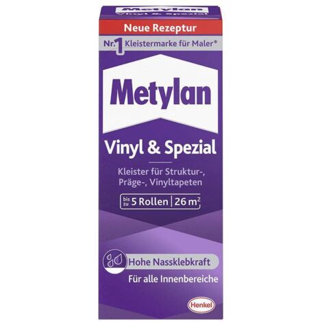Metylan Vinyl & Spezial Tapetenkleister 180 g Paket, trocknet transparent Spezialkleber (1/2)