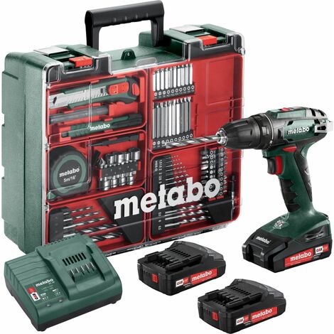 Metabo Akkubohrschrauber BS 18 2 18 inkl. XXL-Set Akku Ah & Akkuschrauber Ladegerät 3x V