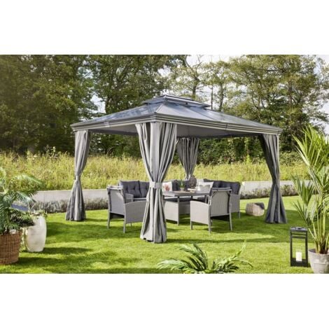 Primaster Forli Pavillon 295x295cm | Gartenzelt Mit Seitenwänden | Hellgrau