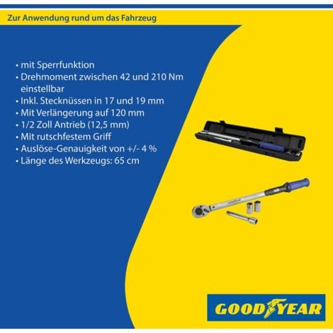 Goodyear Drehmomentschlüssel mit Umschaltknarre 1/2 Zoll 42-210Nm Drehmomentschlüssel