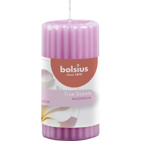 Bolsius True Scents Duft Stumpenkerze geriffelt Magnolie rosa, 12 cm Kerze
