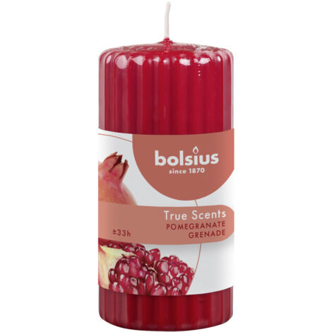 Bolsius True Scents Duft Stumpenkerze geriffelt Granatapfel rot, 12 cm Kerze