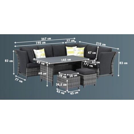 Primaster Dining Lounge Set Comino Deluxe Garten Möbel Sitzgruppe Anthrazit