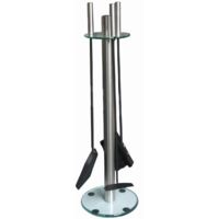 Alpertec Kamingarnitur 3-teilig Edelstahl mit Glasboden Kaminbesteck Kaminset