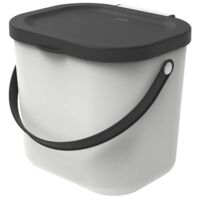 Rotho Albula 6-Liter-Eimer mit Deckel und Griff für die Küche, BPA-freier Kunststoff (PP), weiss/anthrazit, 6l (23,5 x 20,0 x 20,8 cm)