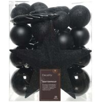 Kaemingk Weihnachtskugeln bruchfest, langlebig, schwarz 33 Kugeln + Stern Christbaumschmuck