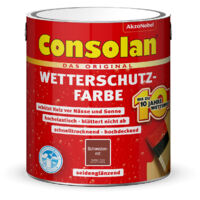 Consolan Wetterschutzfarbe, Deckender Holzschutz für Außen, Schwedenrot, 2,5L