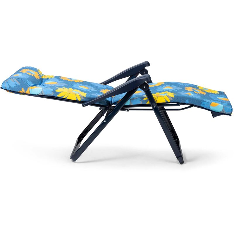 Sdraio Superrelax Pieghevole 6 Posizioni Con Imbottitura 5 Cm E Poggiatesta Anatomico – Fiori Blu E Gialli