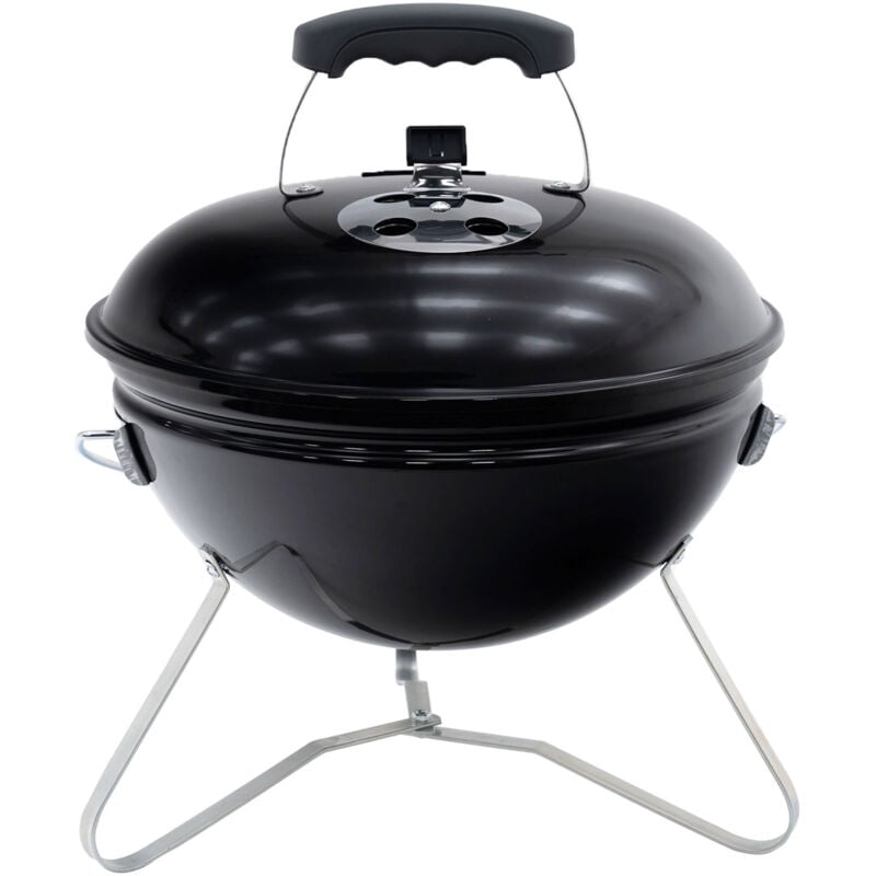 Barbecue a Carbone Portatile da Tavolo Kekai Tahoe 37x37x44 cm Coperchio con  Sistema di Trasporto e Bloccaggio Smaltato Nero