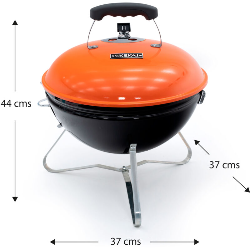 Barbecue a Carbone Portatile da Tavolo Kekai Tahoe 37x37x44 cm Coperchio  con Sistema di Trasporto e Bloccaggio Arancione