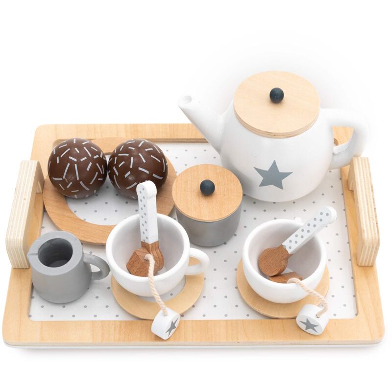 Set Té Giocattolo Montessori Robincool Tea Caprizze 27x21x10 cm in Legno  Eco con Vassoio Teiera e Accessori Inclusi