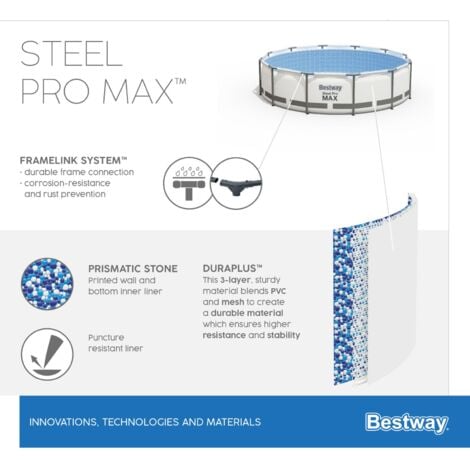 Piscina Fuori Terra Tubolare Bestway Steel Pro Max 305x100 cm con Scala 76x119x163 cm  Pompa Filtro a Cartuccia da 1.249 L/H