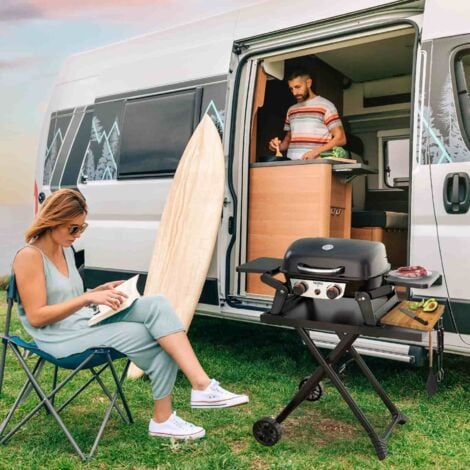 Barbecue A Gas Da Tavolo Chicago - Griglia In Acciaio Inox 47.5x35cm - 2 Bruciatori Da 3kW - Con Termometro