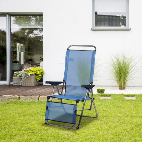 Sedia A Sdraio Relax Pieghevole Solenny – 5 Posizioni, Schienale Anatomico, Telaio In Alluminio, Tessuto Textilene, Blu E Bianco