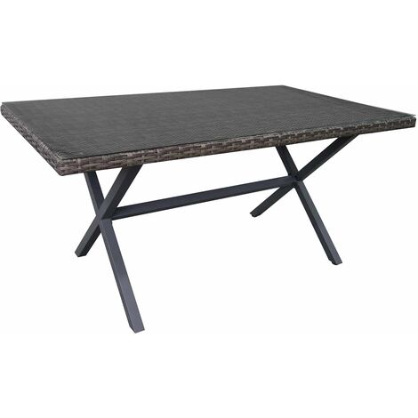 Tavolo da Giardino Chillvert Varenna Acciaio e  Rattan Sintetico 160x90x73 cm Grigio con Vetro