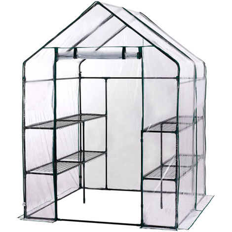 Serra PVC/Acciaio Gardiun New Leaf 4 Ripiani 143x143x195 cm Verde con Porta con Cerniera