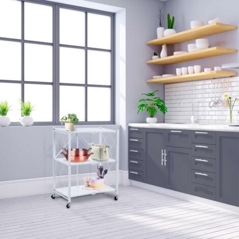 Scaffale In Metallo Con Ruote Klaus 80 – 56x35x80 Cm, 3 Ripiani, Carico 105 Kg, Nero, Facile Montaggio Con Ganci Appendini