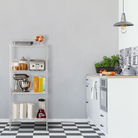 Scaffale metallico con Grata Catter House Klaus 120 56x35x120 cm Color Bianco con 4 Ripiani Supporta fino a 140 kg
