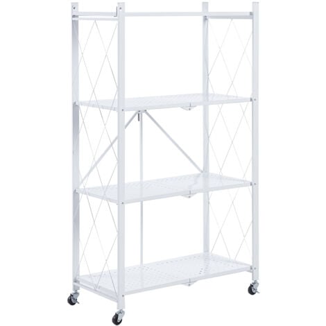 Scaffale Metallico Pieghevole Catter House Kim 122 71,5x36x122,5 cm Colore Bianco con Ruote e 4 Ripiani Supporta fino a 160 kg