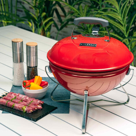 Barbecue A Carbone Portatile KEKAI Michigan Con Ruote, Coperchio E Griglia Regolabile - 46x44x70 Cm, Smaltato Nero - 2