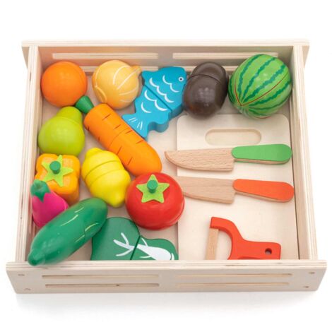 Cassetta di Cibo Giocattolo Montessori Robincool Eco Fruit Fabbricato in  Legno Ecologico 17 accessori inclusi