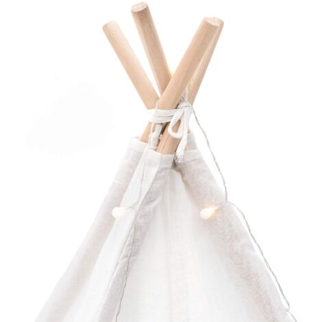 Tipi Tenda Da Gioco Per Bambini, 120x120x140 Cm, In Cotone E Lino, Con Tappetino E Catena Luminosa Stellata, Per Interni Ed Esterni, Pieghevole, Colore Rosa