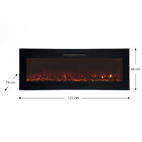 Camino Elettrico 2000 W Kekai Oregon 127x16x48 cm con Effetto Fiamma Realistico Parete Nero Camino Elettrico 2000 W Kekai Oregon 127x16x48 cm con Effetto Fiamma Realistico Parete Nero