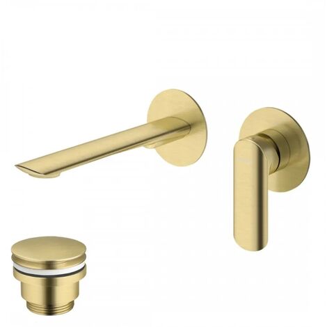 Wand - Waschtischarmatur mit Ablaufgarnitur (Stöpsel) Gold gebürstet (1/3)