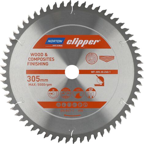 Hartmetallgeschliffene Klinge de 305 x 3,2/2,2 x 30 Z60 NORTON CLIPPER - 70184608124