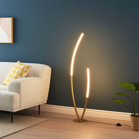Lampadaire d'intérieur design Zephyr 158cm métal doré compatible LED