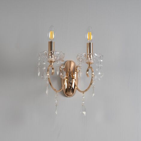 Applique 2 bras cristal baroque pampilles or rose - Pavia
