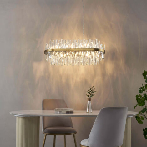 Kosilum – Lustre doré oval en cristal transparent – Pampilles ...