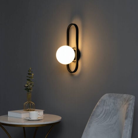 Applique murale vintage noire et verre blanc - Belisto