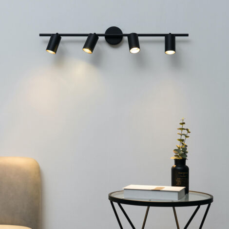 Kosilum – Applique murale noire 80 cm avec 4 spots orientables – Abat-jours cylindriques GU10 – Design moderne pour salon et entrée