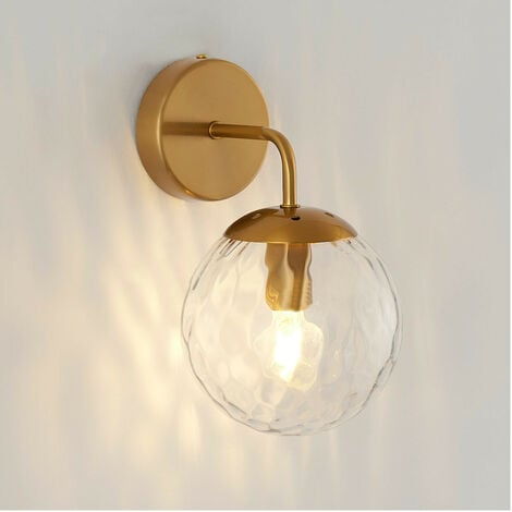 LED D'or Applique Murale Interieur Lumière Réglable Moderne E27 Fini Doré Lampe Murale Boule Murale Verre, Murale Abat-jour En Verre, Luminaire Mural Interieur Pour Salon Miroir Phares Chevet (A
