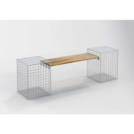 Gabiondeco - Banc de jardin Teck 205 cm x 60 cm x 37 cm. maillage 5 x 5 cm. - Made in Germany (1/3)