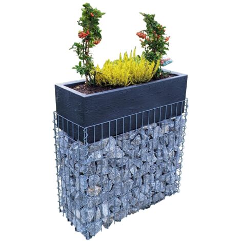 Gabiondeco - Gabion avec bac à fleurs 80 cm x 76 cm x 30 cm (L x H x P). Maillage 5 x 5 cm. Spirale - Made in Germany (1/2)