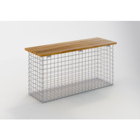 Gabiondeco - Banc de jardin Teck 105 cm x 50 cm x 30 cm. maillage 5 x 5 cm. - Made in Germany (1/4)