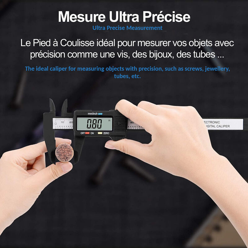 Gvolatee Pied a Coulisse Digital, Pied à Coulisse Numérique en Fibre de  Carbone de 150 mm / 6 Avec Écran LCD Transparent et Batterie de Secours  pour les Mesures Externes, Profondeur et