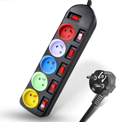 Multiprise FISHTEC Black - 5 Prises Couleurs - Câble 1,5m (1/5)