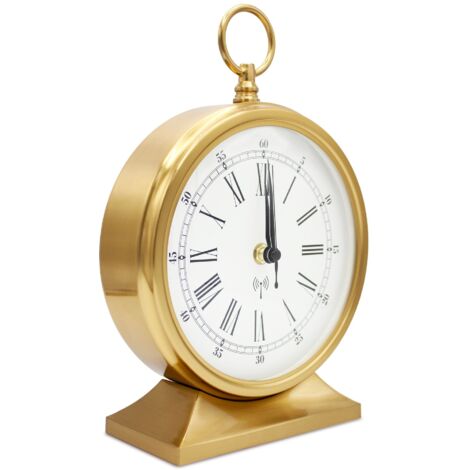 Horloge gousset à poser FISHTEC Radio-pilotée Silencieuse cadran 19 cm Chiffres romains Vitre en verre Design rétro élégant (1/5)